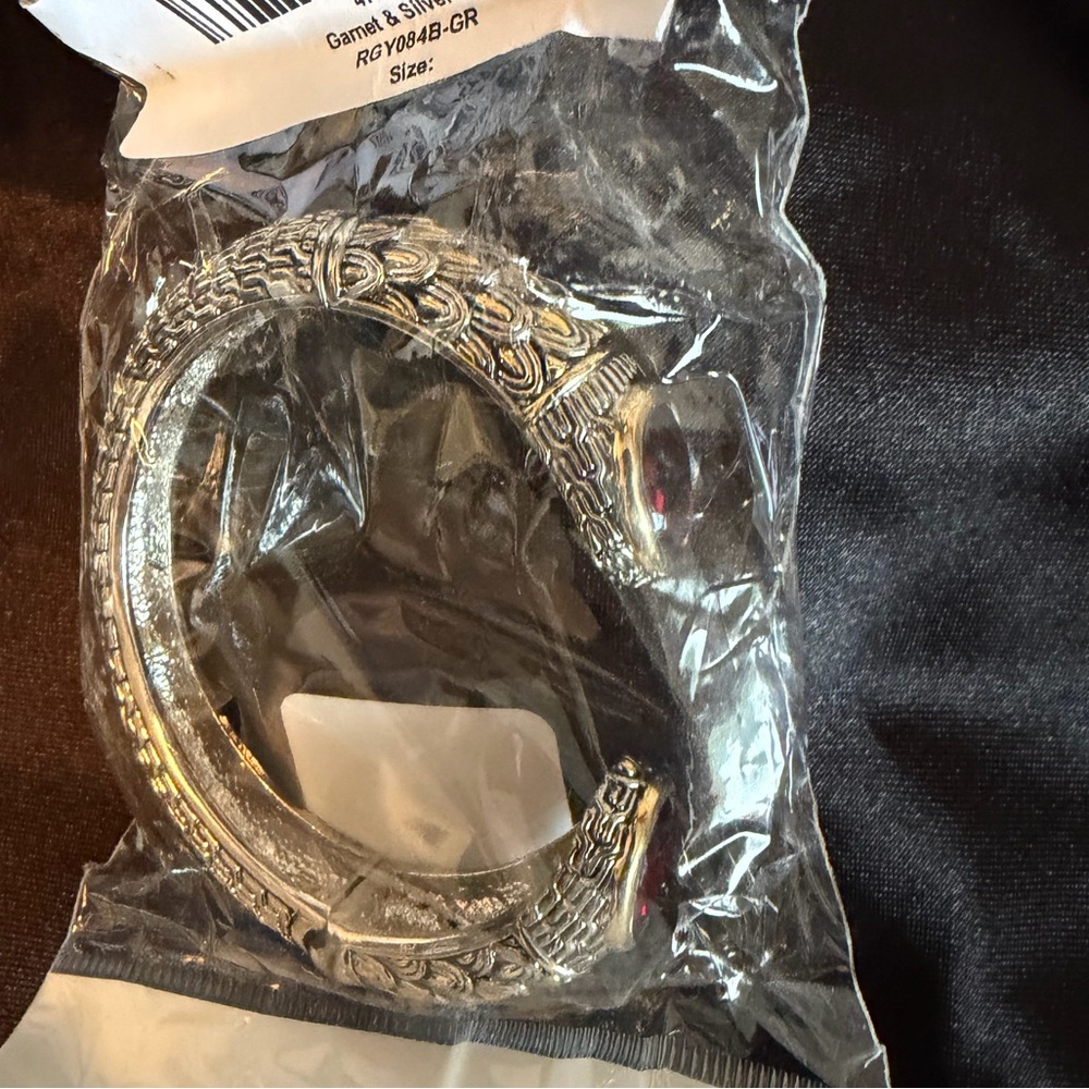 Silver-Tone & Garnet Women’s Cuff Bracelet - Elegant Braided Design